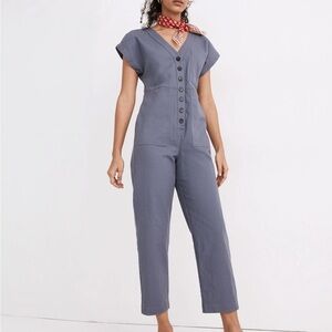 Madewell Cap Sleeve Cotton Blend Jumpsuit Sunfaded Indigo Size Large